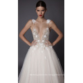 The Fashion-Forward Beaded Deep V-Neck Wedding Dress with 3D Flowers